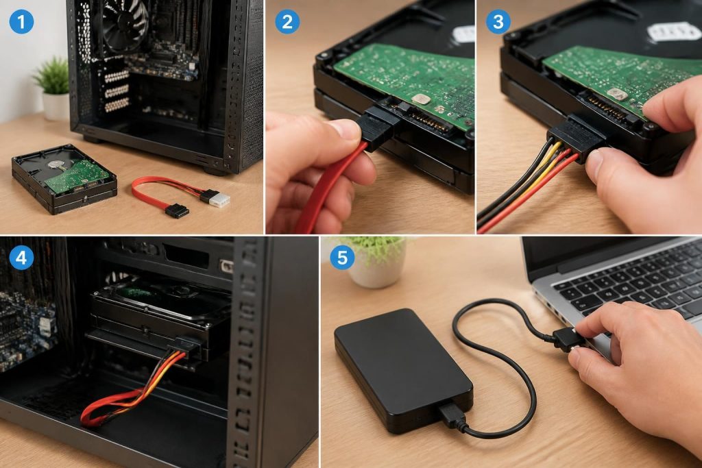 Comment brancher un disque dur interne sur PC, USB ou en externe étape par étape